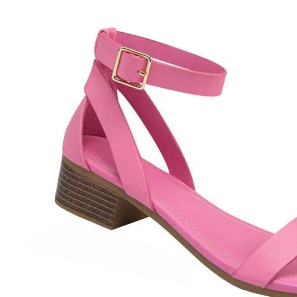 Sandalias con tacón bajo y correa en el tobillo de unicolor para mujer