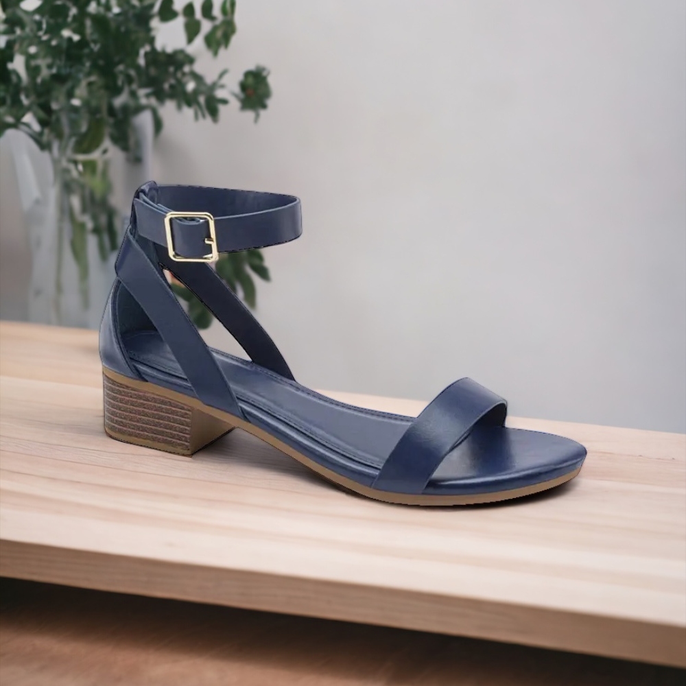 Sandalias con tacón bajo y correa en el tobillo de unicolor para mujer