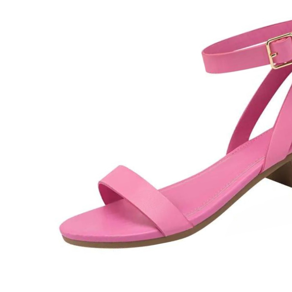 Sandalias con tacón bajo y correa en el tobillo de unicolor para mujer