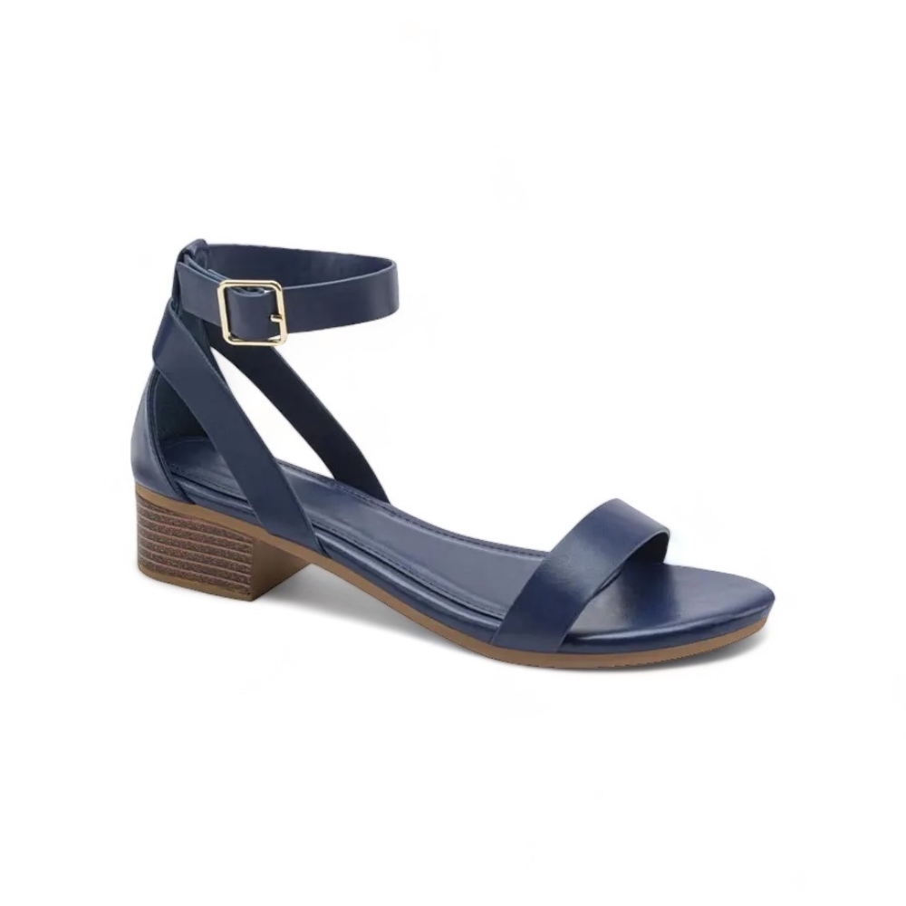 Sandalias con tacón bajo y correa en el tobillo de unicolor para mujer