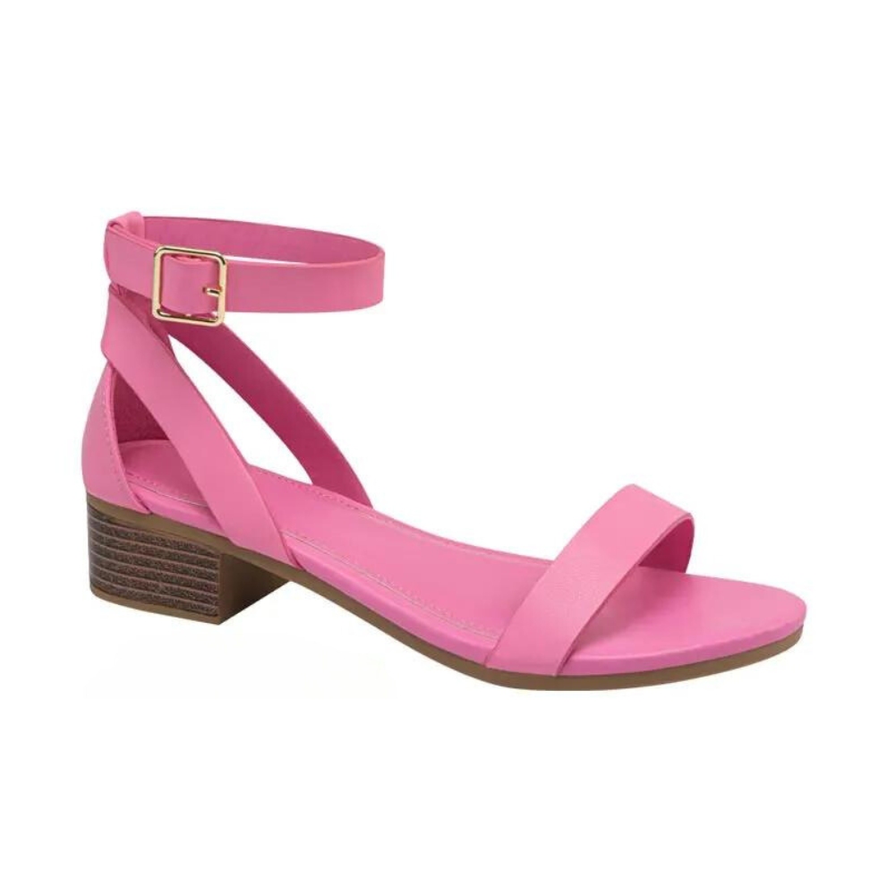 Sandalias con tacón bajo y correa en el tobillo de unicolor para mujer