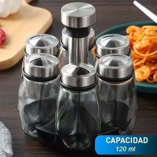 Juego De 6 Frascos Especieros Giratorio Organizador Cocina.