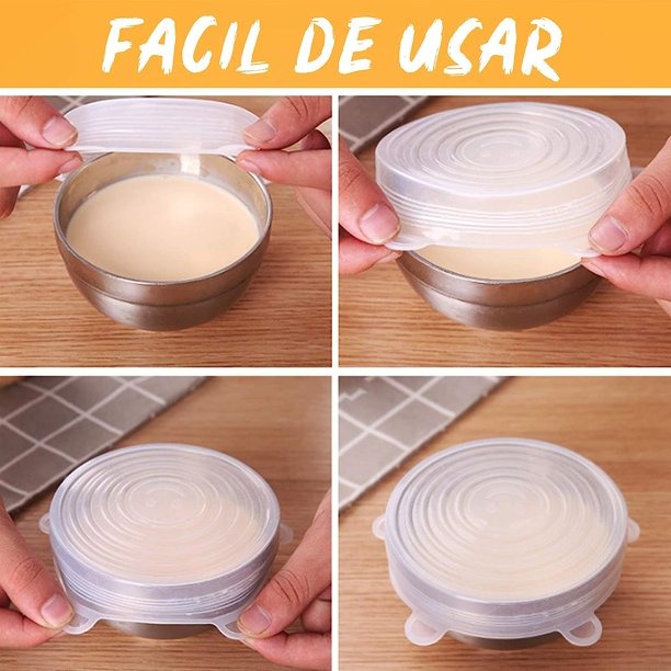 Tapas Elásticas de Silicona, Flexibles, Ecológicas, Herméticas, Tapaderas Para Mantener Alimentos Frescos, Set de 6 Piezas de Diferentes Tamaños Ajustables Reutilizables.