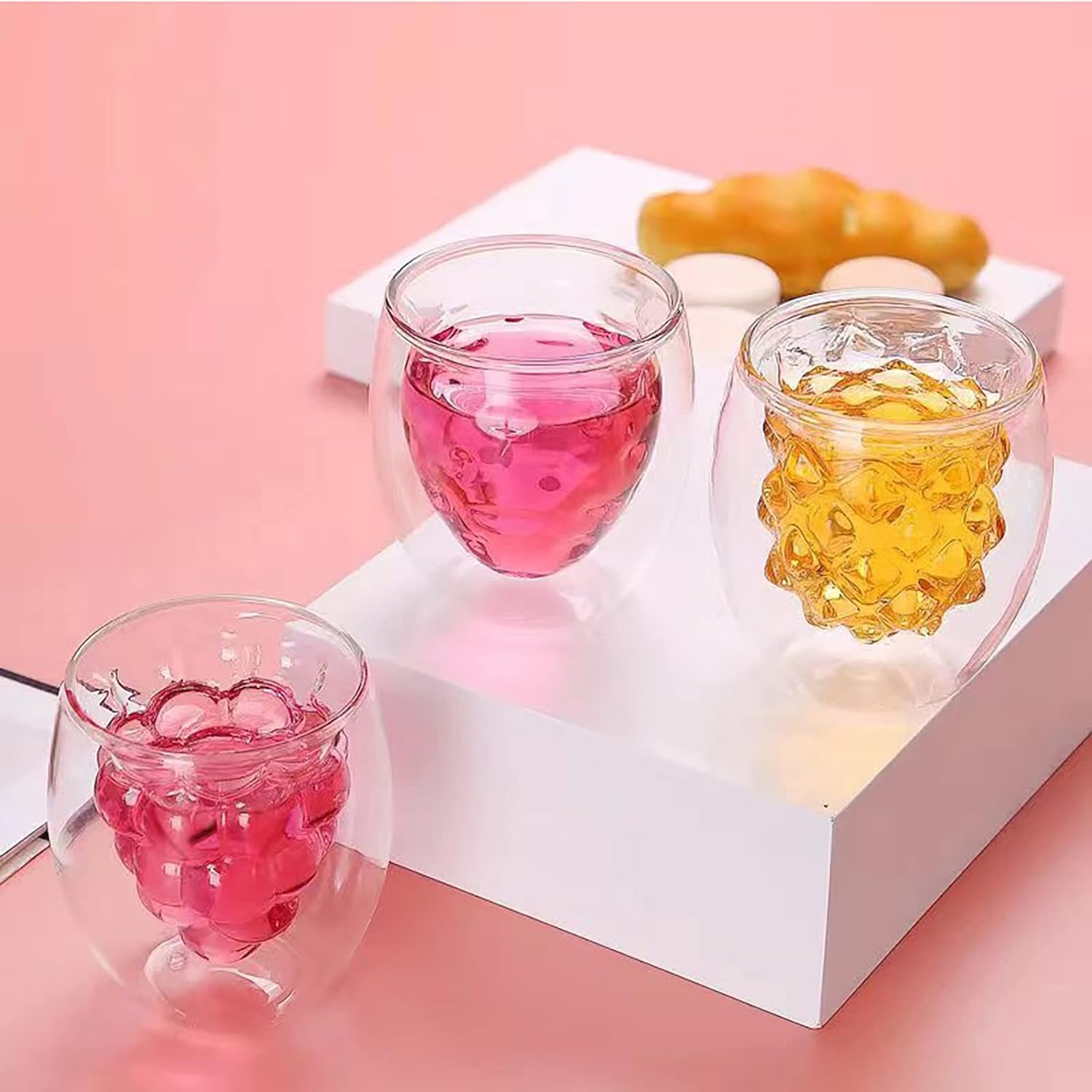 2 Vasos De Vidrio De Doble Capa Interior Forma Piña Bebidas.