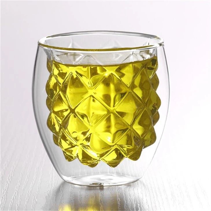 2 Vasos De Vidrio De Doble Capa Interior Forma Piña Bebidas.