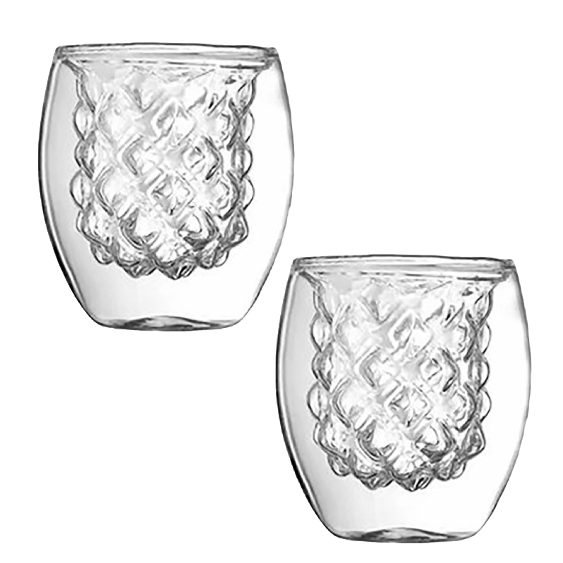 2 Vasos De Vidrio De Doble Capa Interior Forma Piña Bebidas.