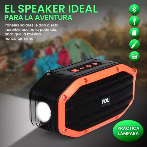 Bocina Bluetooth Fol Panel Solar Y Luz  Recargable Con Radio.