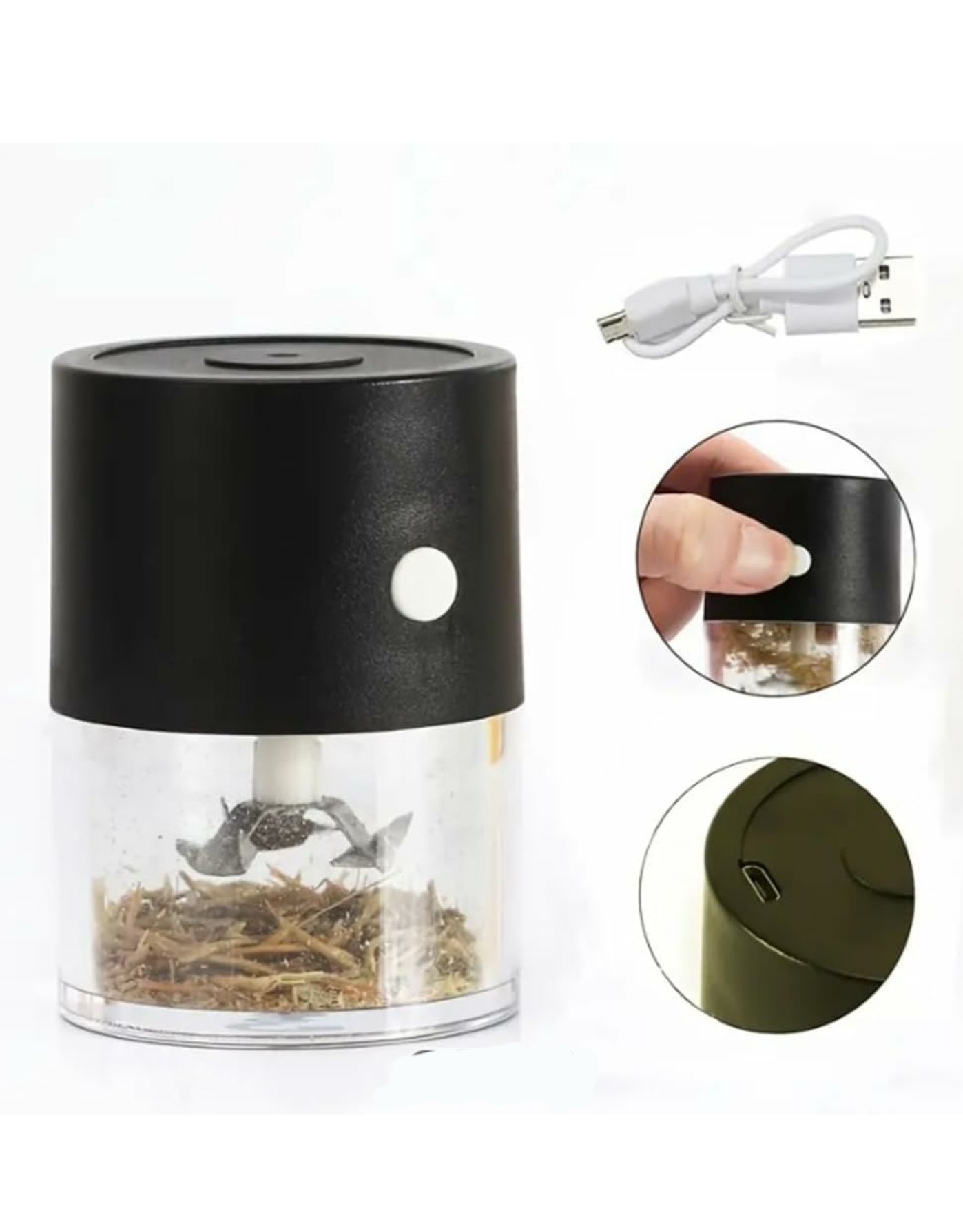 Mini Molinillo Negro Grinder Eléctrico Especias Tabaco Hierbas.
