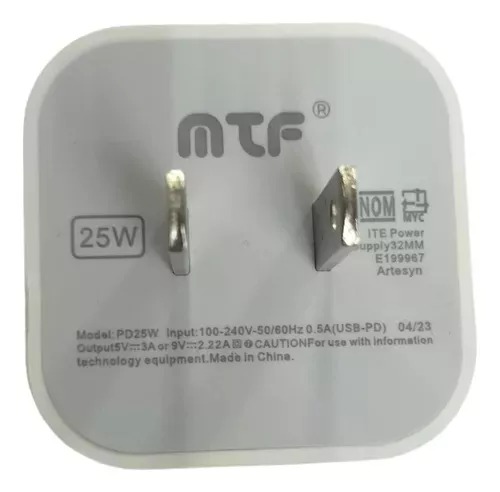 Cargador Con Cable Carga Rápida Tipo C A Tipo C Mtf 25 W.