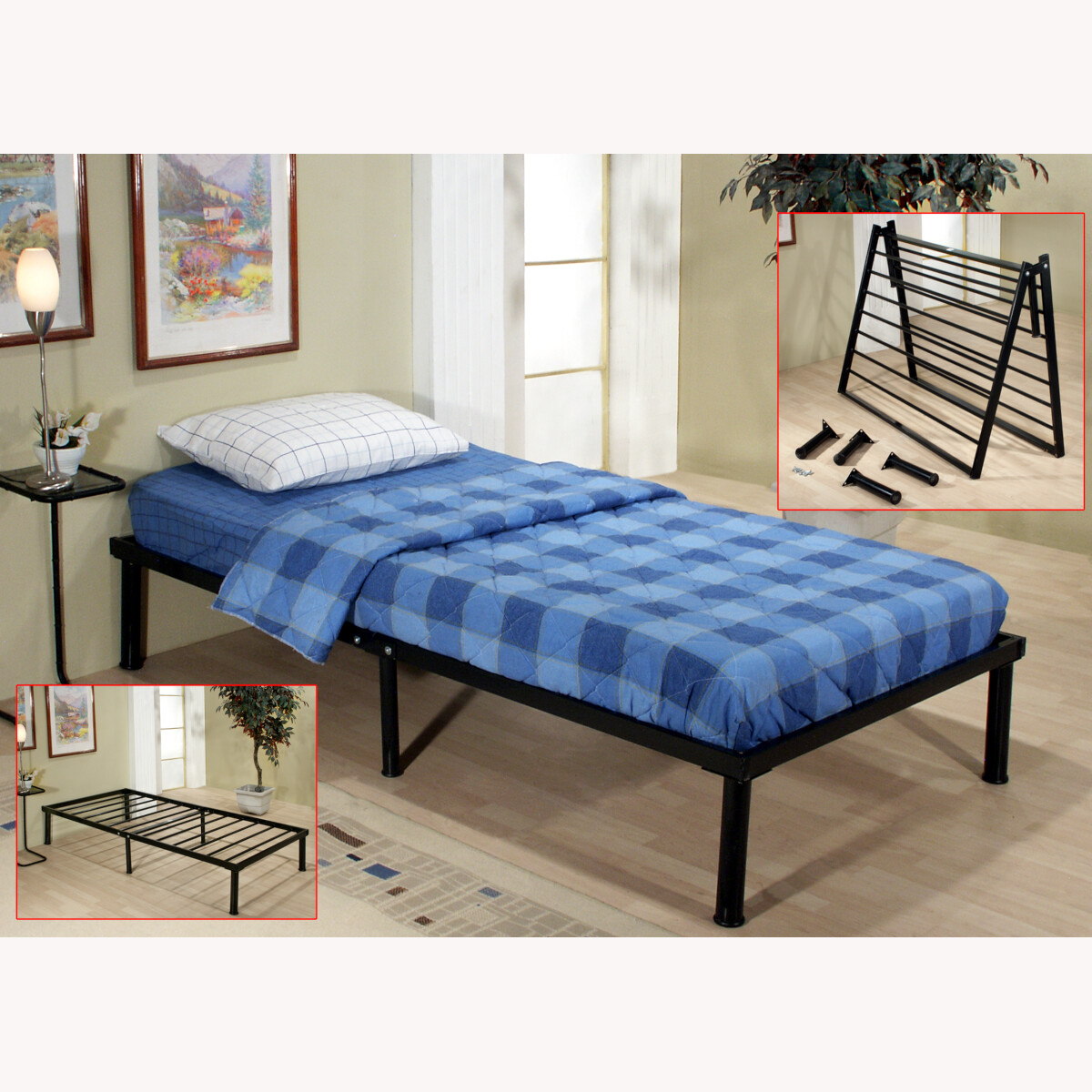 CAMA PLEGABLE DE ACERO TAMAÑO INDIVIDUAL MODELO 3020 COLOR NEGRO.