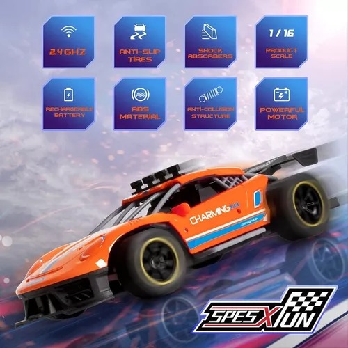 Carro Naranja Sport Radio Control Spray Runner 2.4 Humo Juguete Niño.