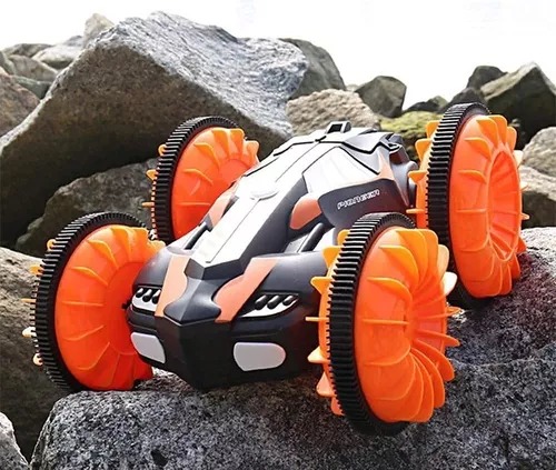 Carro Anfibio Naranja Todo Terreno Doble Lado Giro 360° Radio Contro.