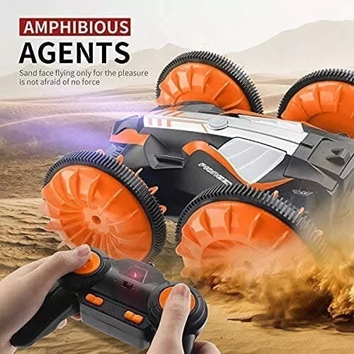 Carro Anfibio Naranja Todo Terreno Doble Lado Giro 360° Radio Contro.