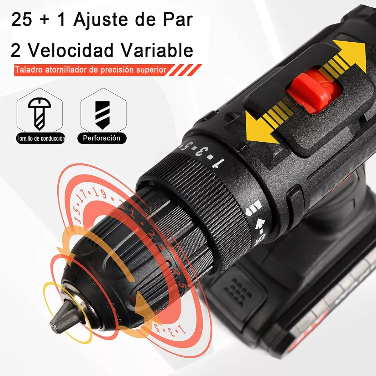 Taladro Atornillador Inalámbrico Con 2 Batería De Litio