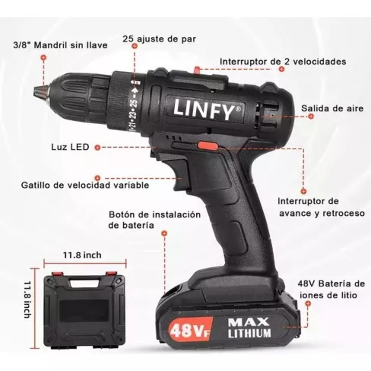 Taladro Atornillador Inalámbrico Con 2 Batería De Litio