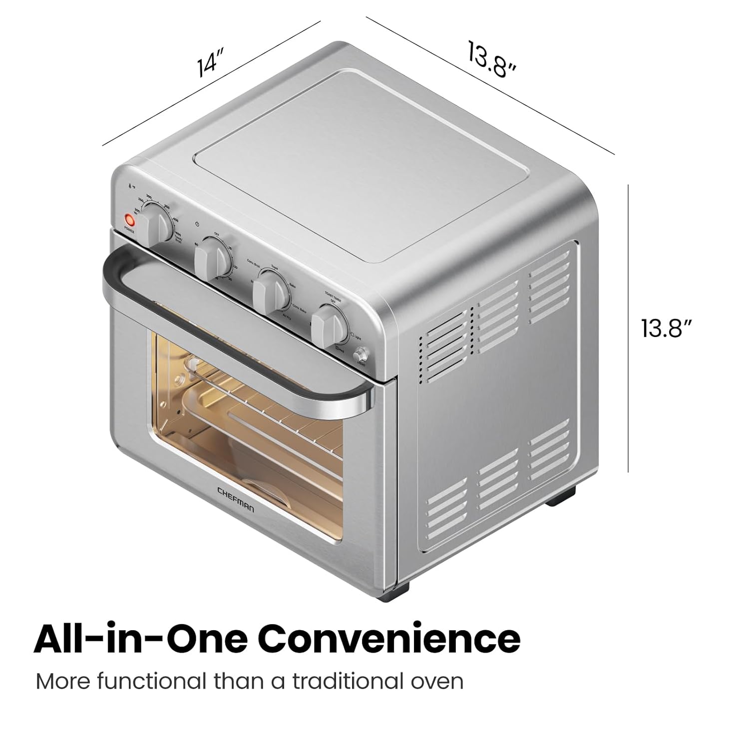 Horno con Freidora de Aire Chefman RJ50-SS-M18-MX 7 en 1 18 Lt Acero Inox.