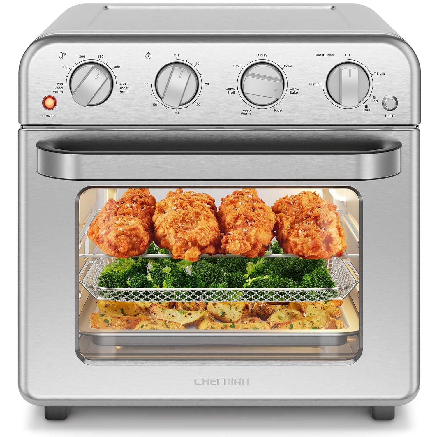 Horno con Freidora de Aire Chefman RJ50-SS-M18-MX 7 en 1 18 Lt Acero Inox.