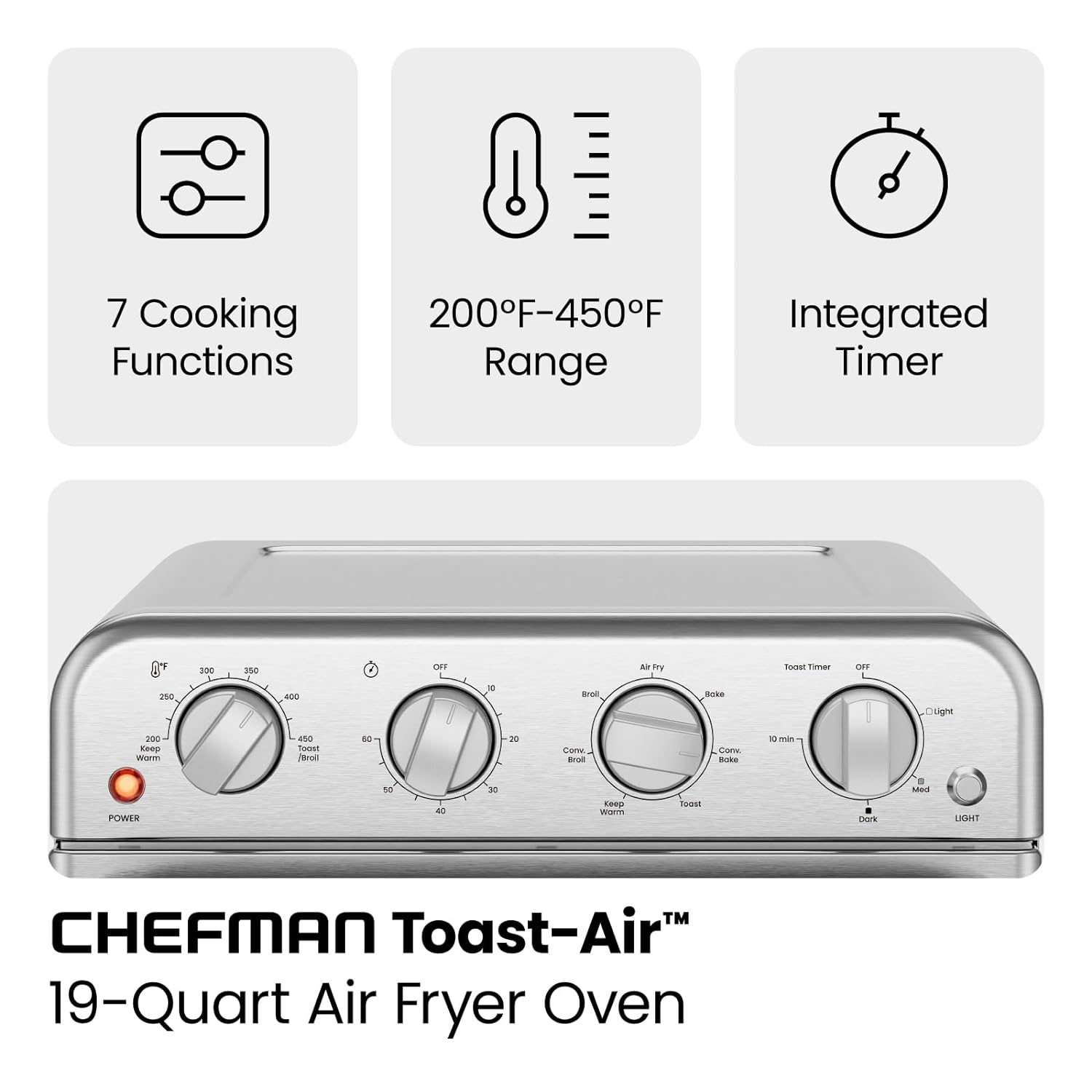 Horno con Freidora de Aire Chefman RJ50-SS-M18-MX 7 en 1 18 Lt Acero Inox.