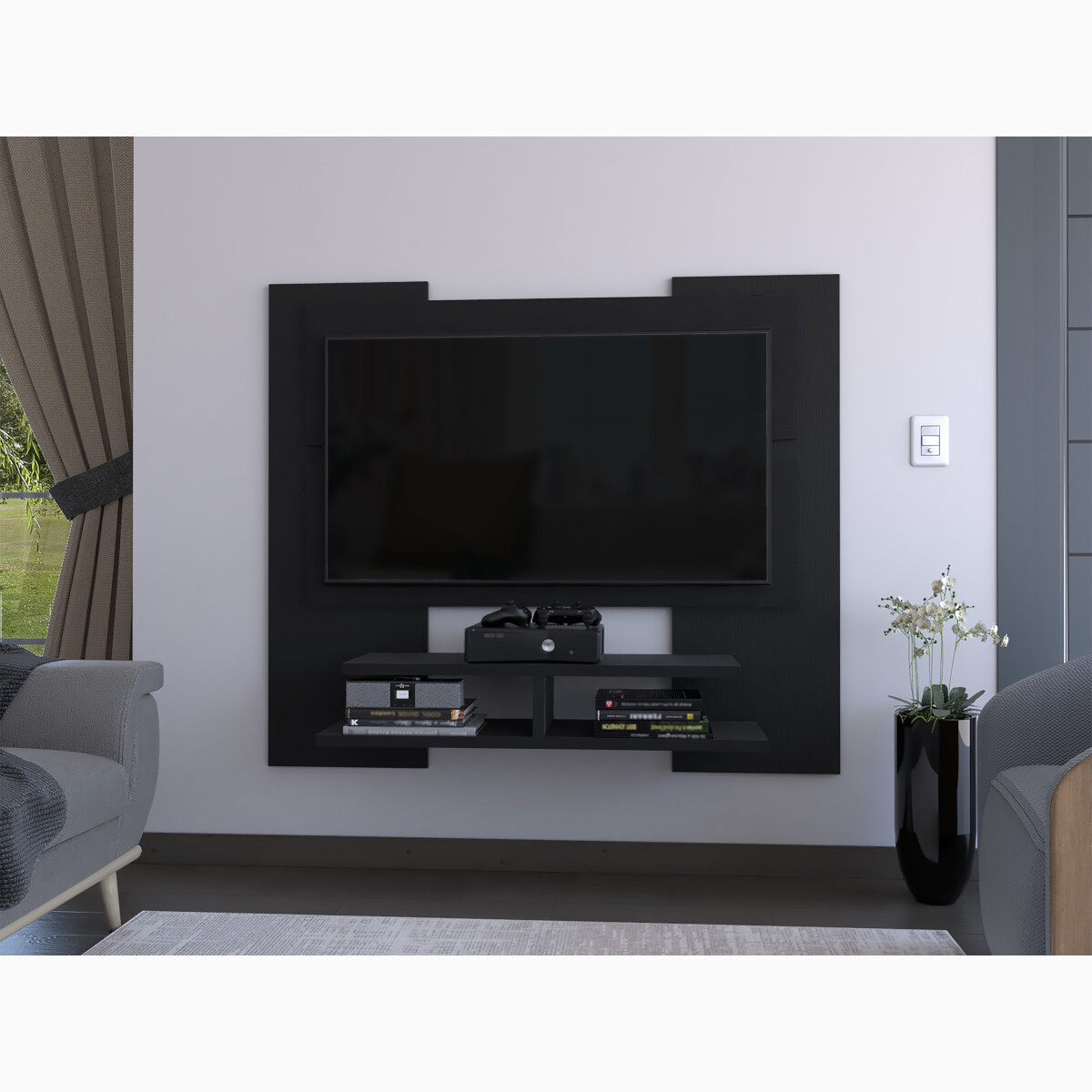 PANEL ARMABLE PARA PANTALLA DE TV 55"MODELO ELTON COLOR CHOCOLATE.