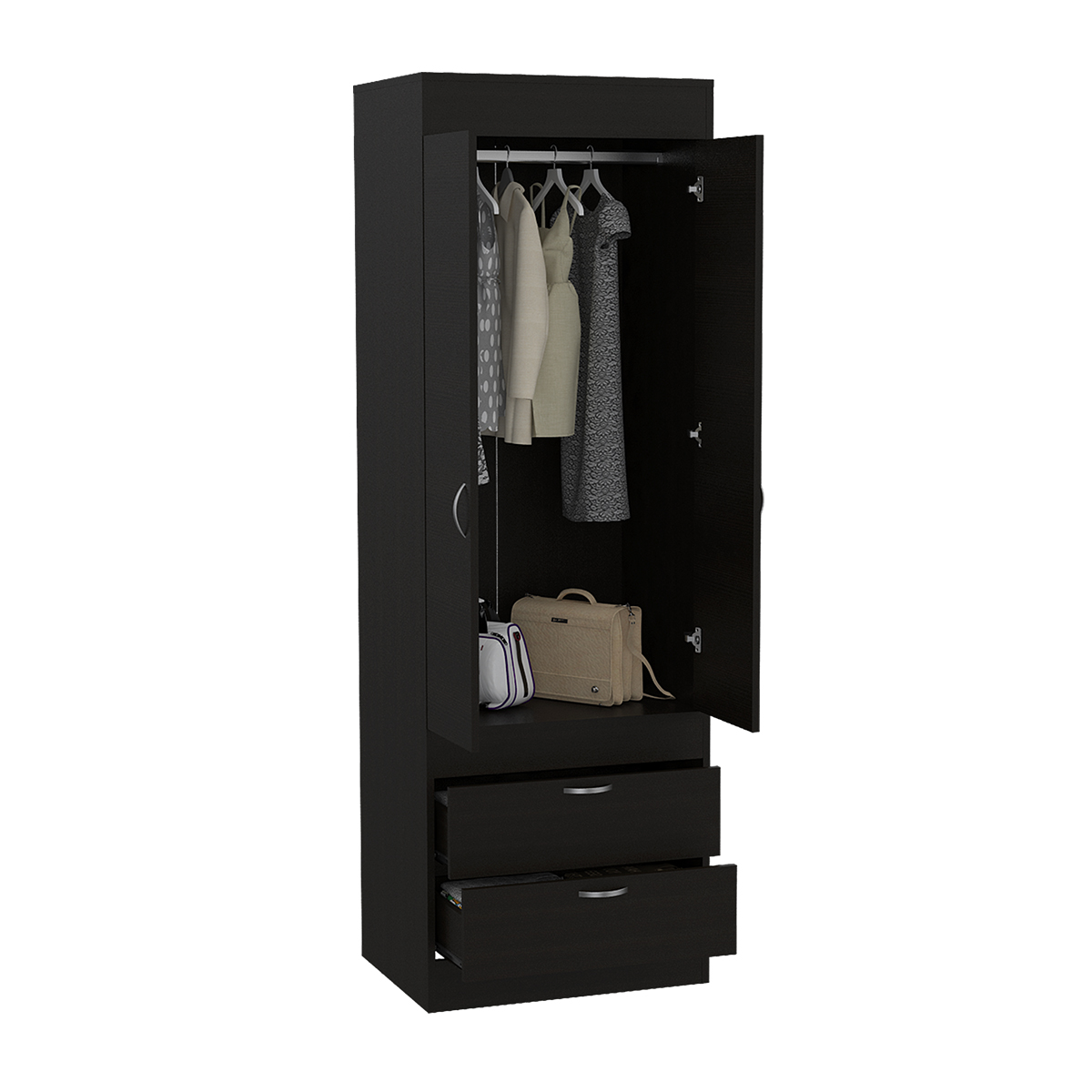 CLOSET ARMABLE PARA RECAMARA CON DOS CAJONES Y TUBO PARA COLGAR MODELO LISBOA COLOR CAFE.