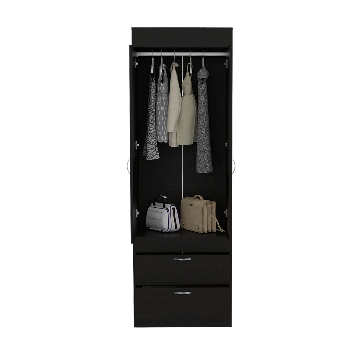 CLOSET ARMABLE PARA RECAMARA CON DOS CAJONES Y TUBO PARA COLGAR MODELO LISBOA COLOR CAFE.
