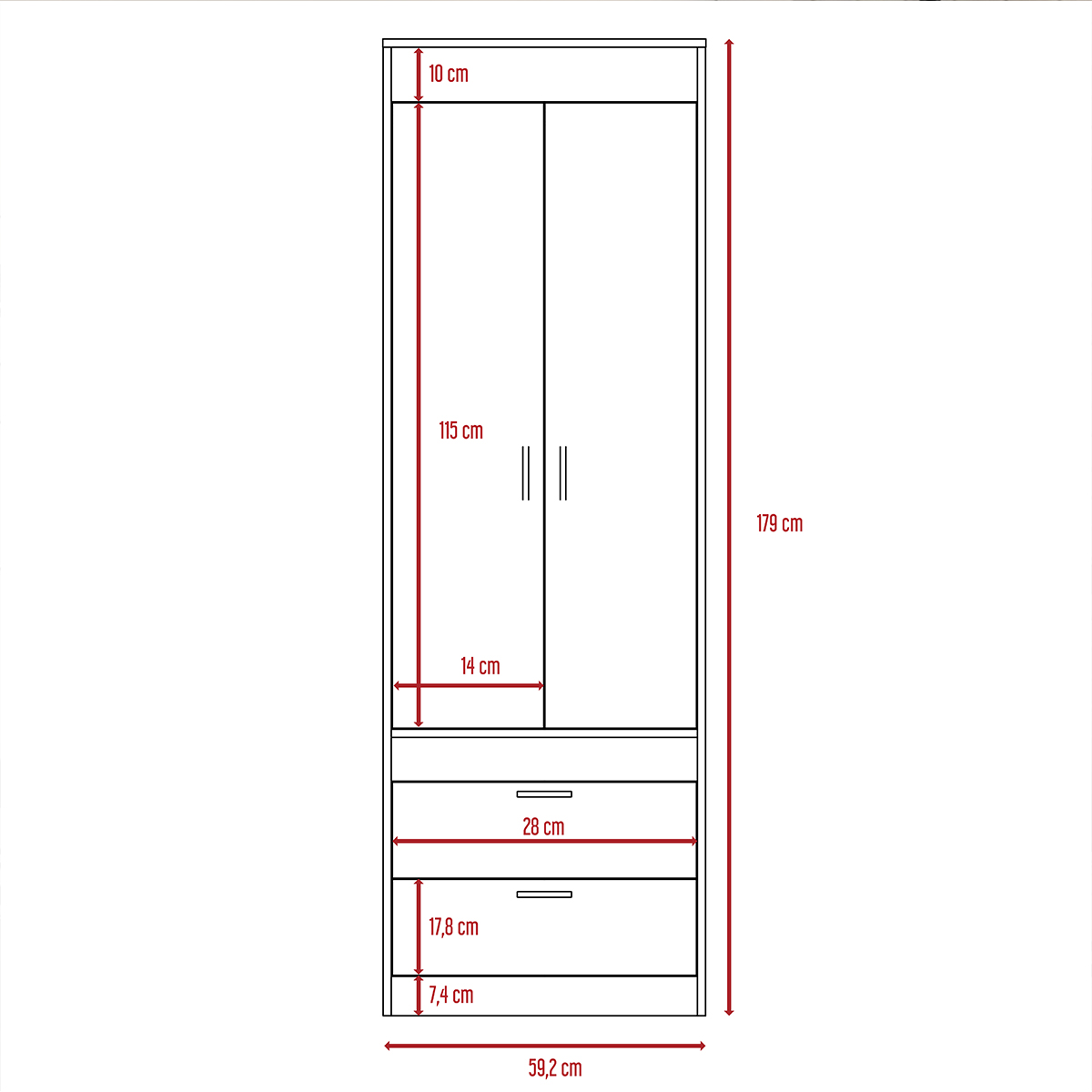 CLOSET ARMABLE PARA RECAMARA CON DOS CAJONES Y TUBO PARA COLGAR MODELO LISBOA COLOR CAFE.