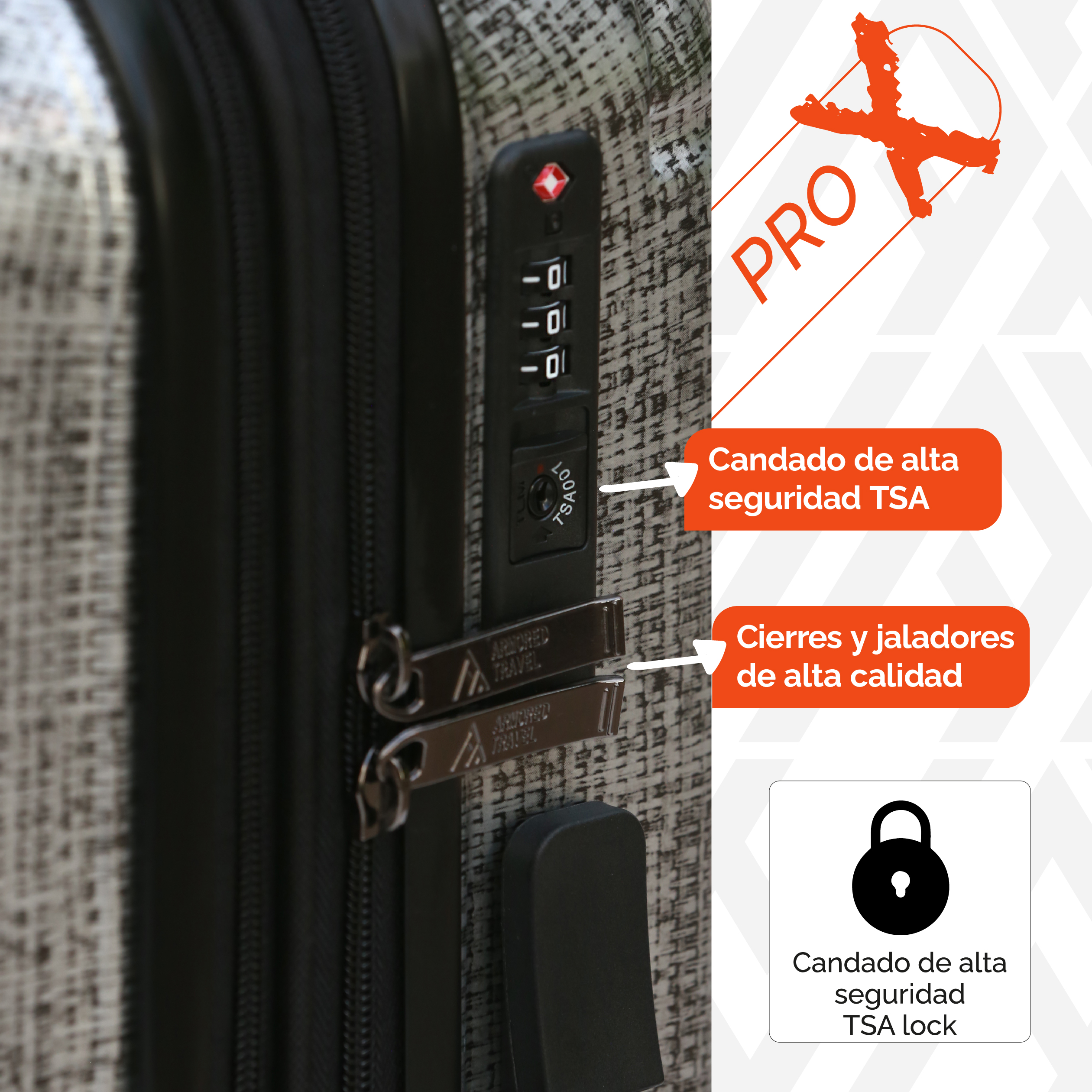 Maleta de mano carry-on cabina policarbonato Pro-x Luna 20 pulgadas capacidad 10 kg rígida con cierre expandible candado de seguridad tsa-lock Armored Travel