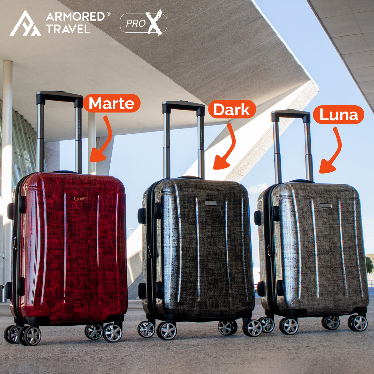 Maleta de mano carry-on cabina policarbonato Pro-x Luna 20 pulgadas capacidad 10 kg rígida con cierre expandible candado de seguridad tsa-lock Armored Travel