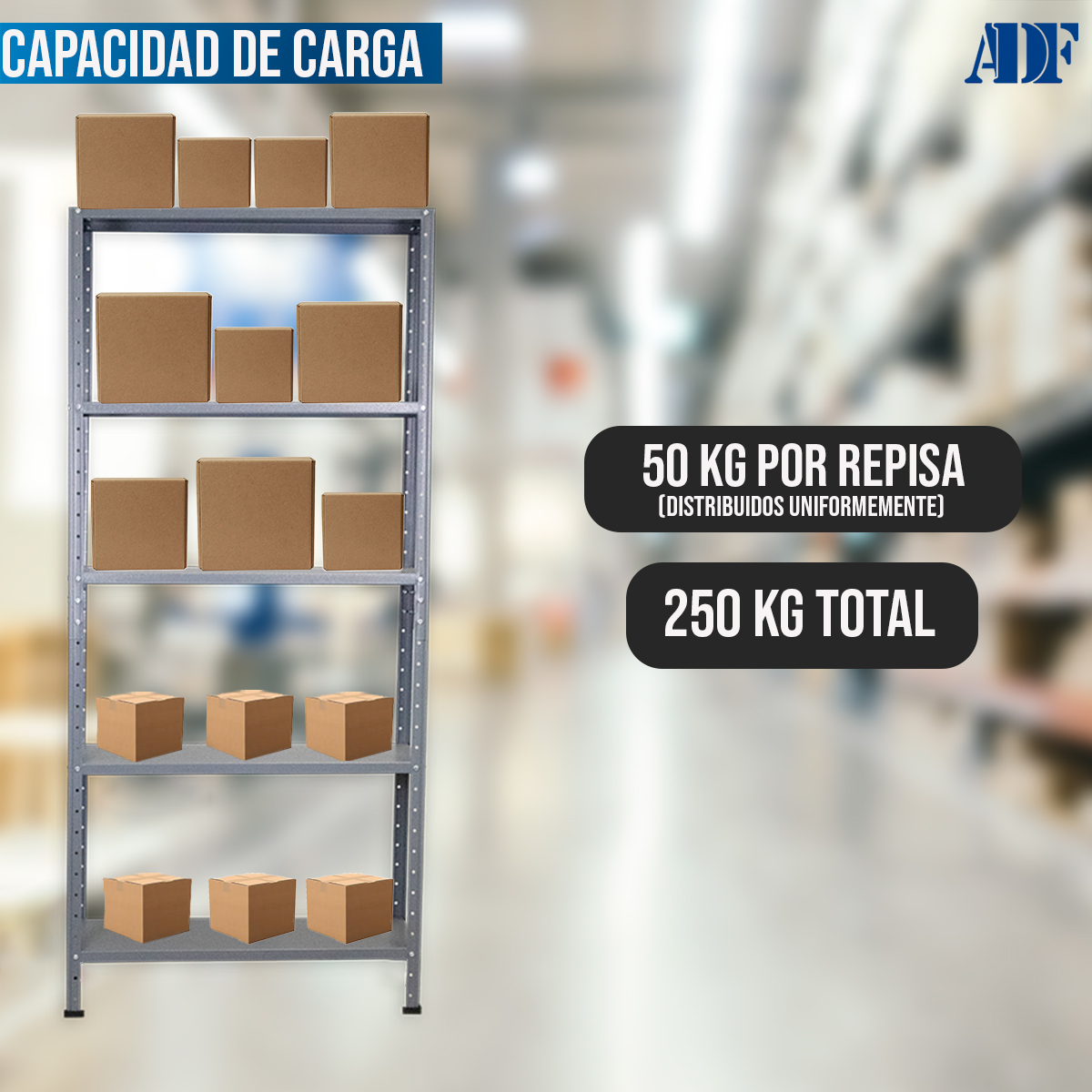  ADF Estante Anaquel Metálico con 5 Repisas Ajustable 190x84x30cm Organizador Color Gris Carga 250kg .