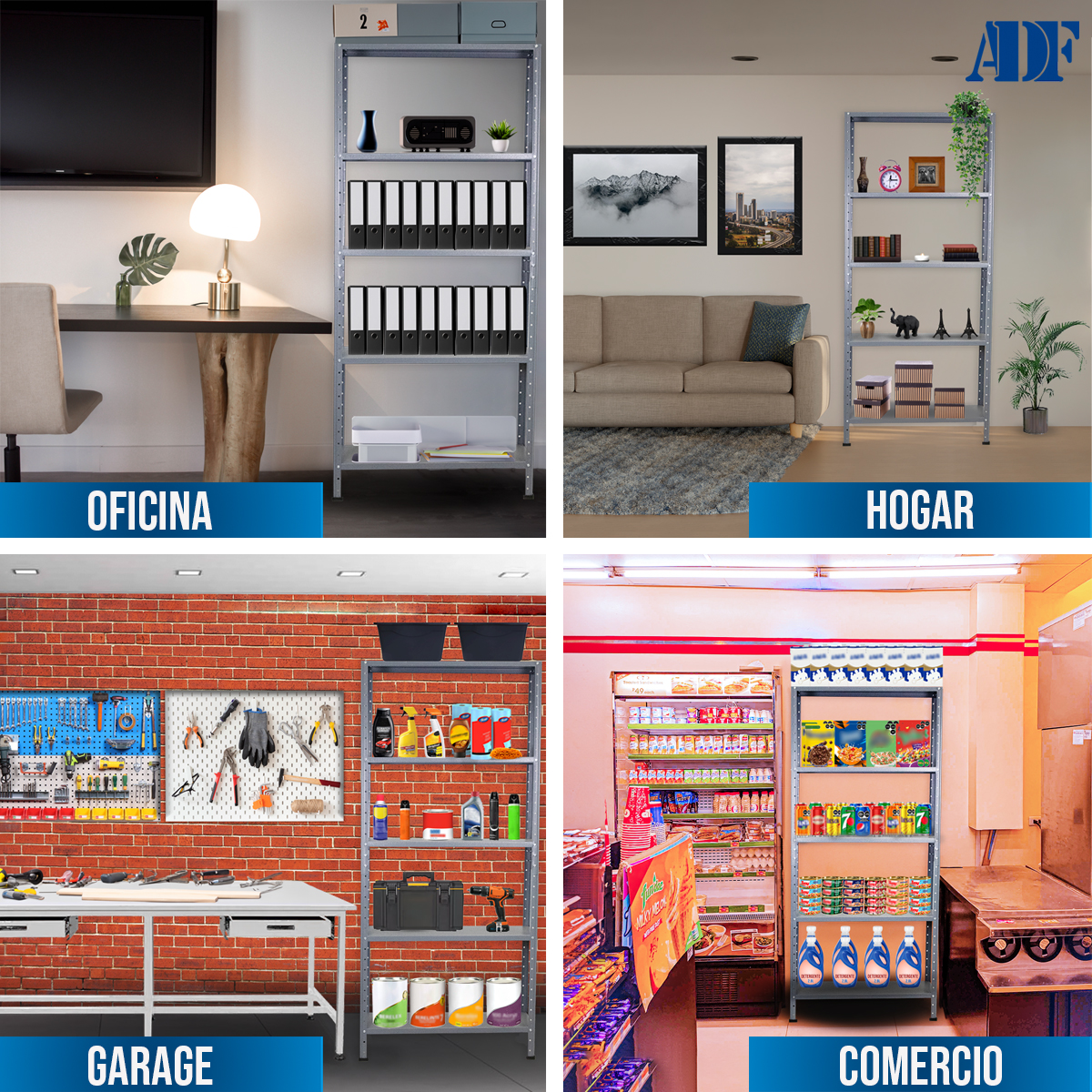  ADF Estante Anaquel Metálico con 5 Repisas Ajustable 190x84x30cm Organizador Color Gris Carga 250kg .