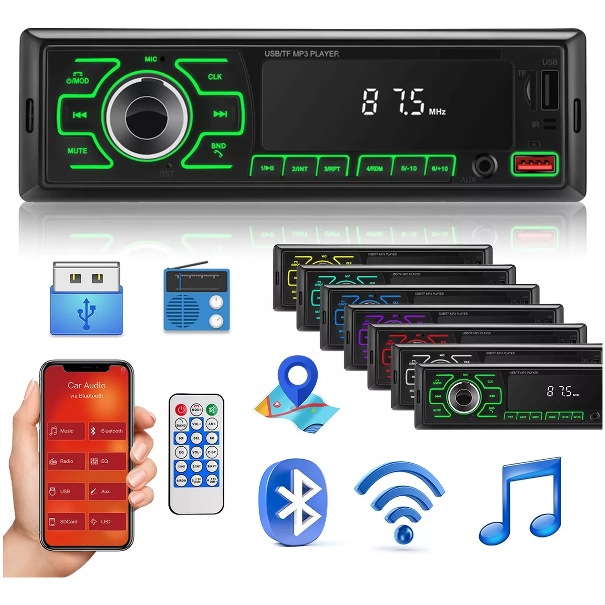 Estéreo Para Auto Con Mp3 2 Usb Bluetooth 1 Din Radio Fm Aux.
