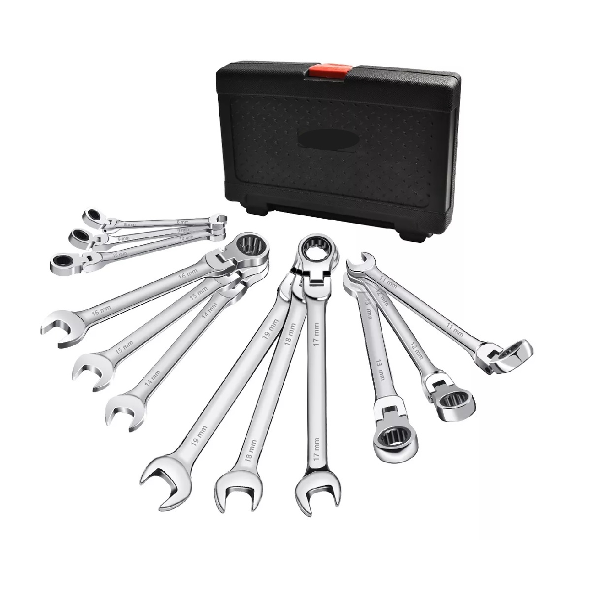Set 12pzs Llave Inglesa Combinada Tipo Matraca Ajustable.