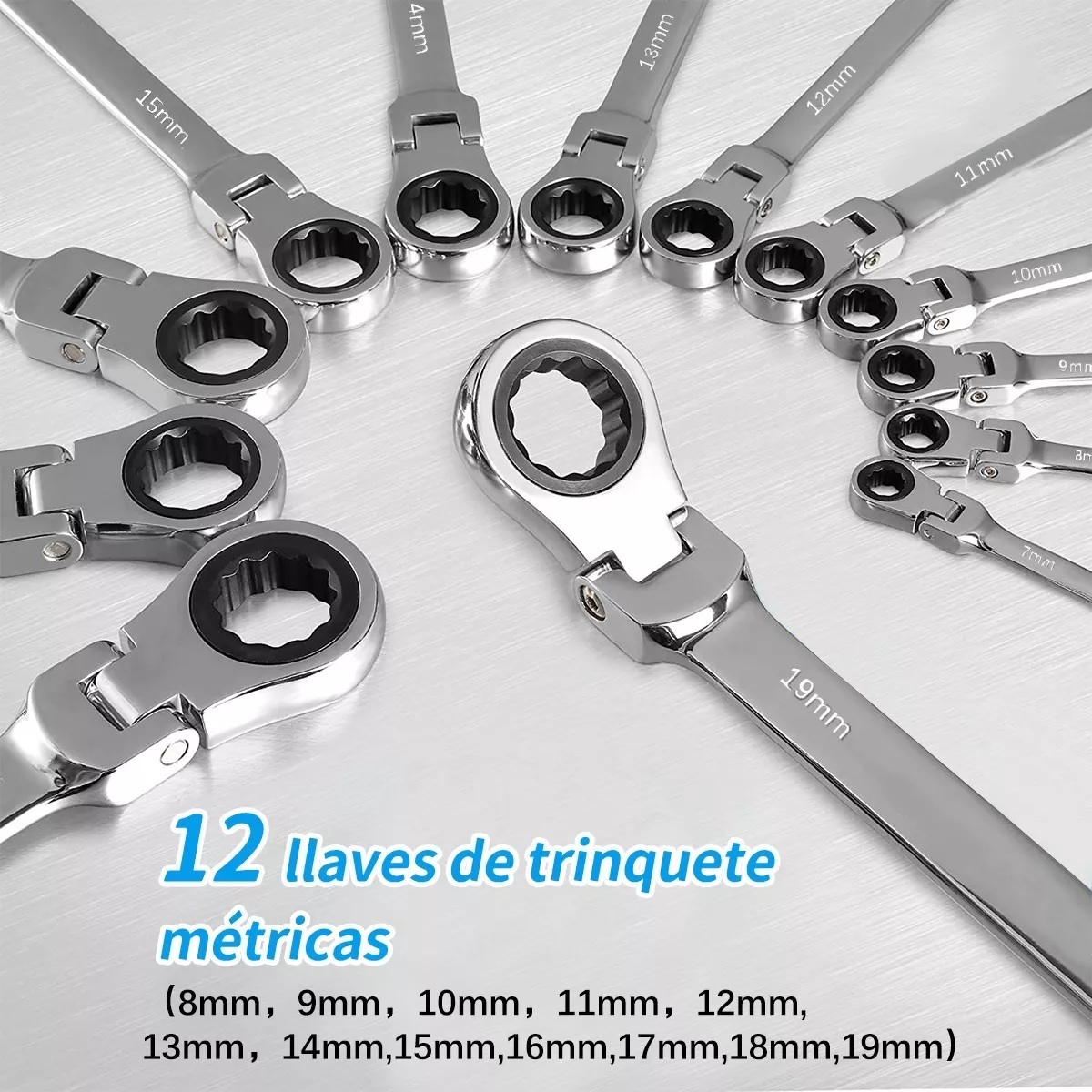 Set 12pzs Llave Inglesa Combinada Tipo Matraca Ajustable.