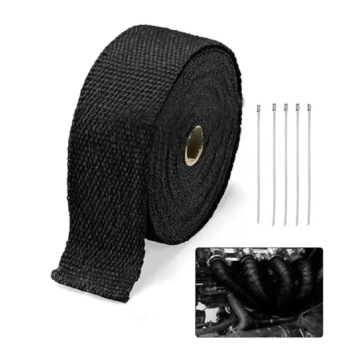 Cinta Termica Escape Moto Anti Quemadura Decorativa 5m Negro.