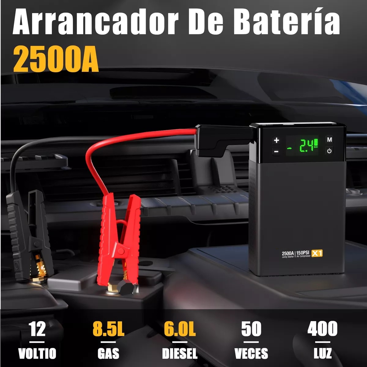 Arrancador De Batería X1 Portátil Compresor Inflador.