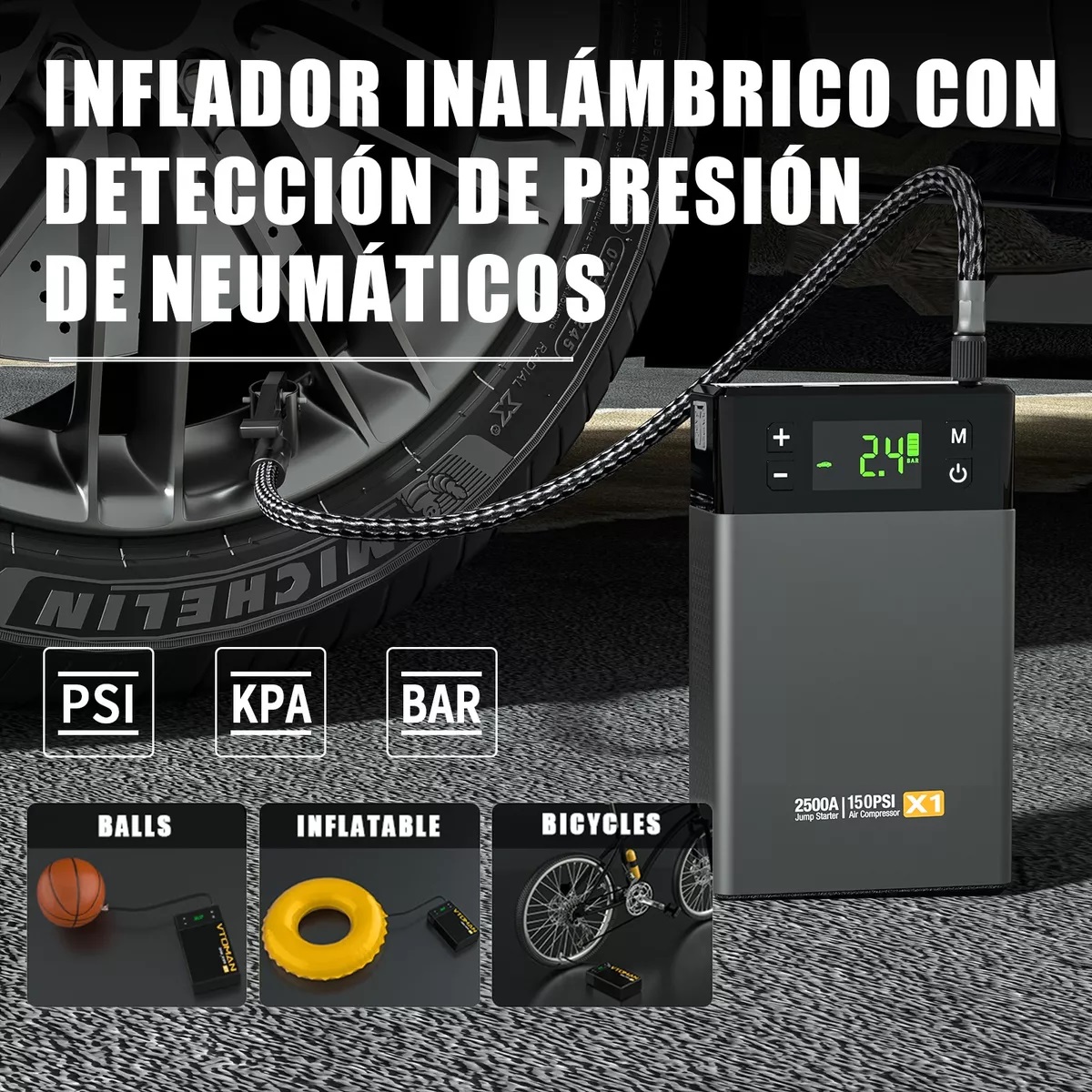 Arrancador De Batería X1 Portátil Compresor Inflador.