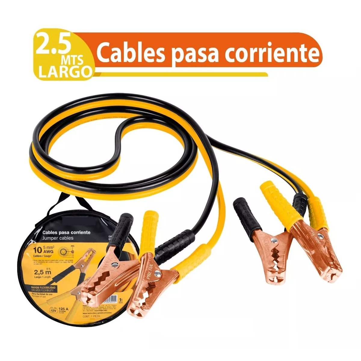 Juego De Cables Para Pasar Corriente Cal 10 2.5 Mt 125 Amp.
