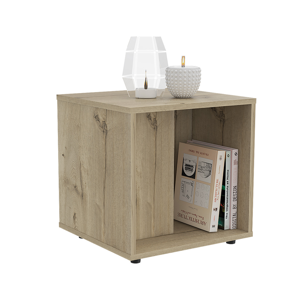 MESA AUXILIAR ARMABLE IDEAL PARA LA SALA O EL COMEDOR CON ESPACIO INFERIOR MODELO PRANA COLOR DUNA.