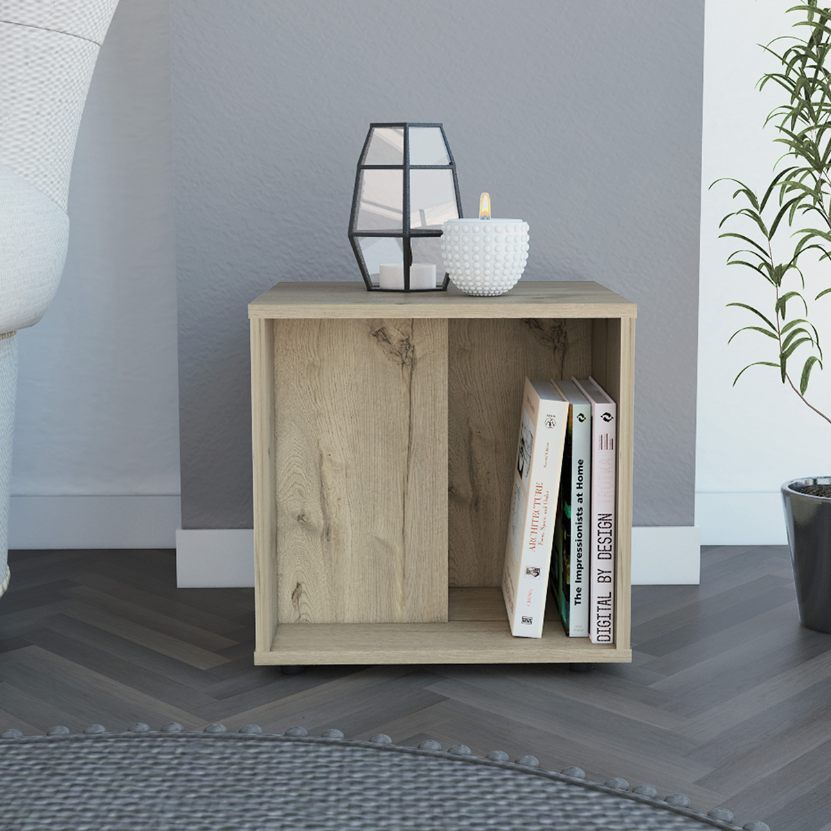 MESA AUXILIAR ARMABLE IDEAL PARA LA SALA O EL COMEDOR CON ESPACIO INFERIOR MODELO PRANA COLOR DUNA.
