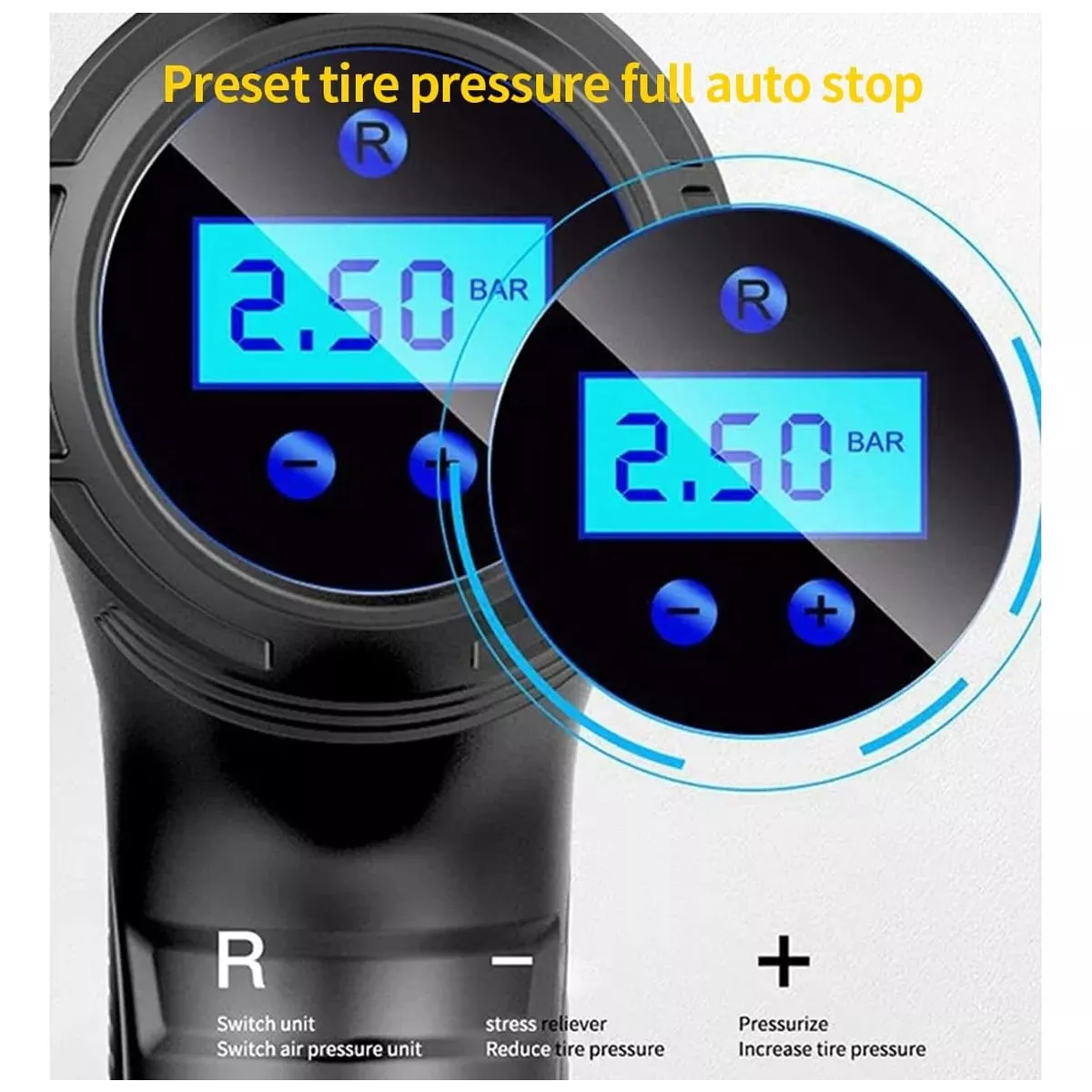 Compresor Inflador Llantas Para Auto Lcd Bomba Aire Portátil.