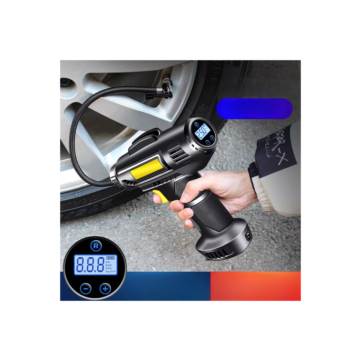 Compresor Inflador Llantas Para Auto Lcd Bomba Aire Portátil.
