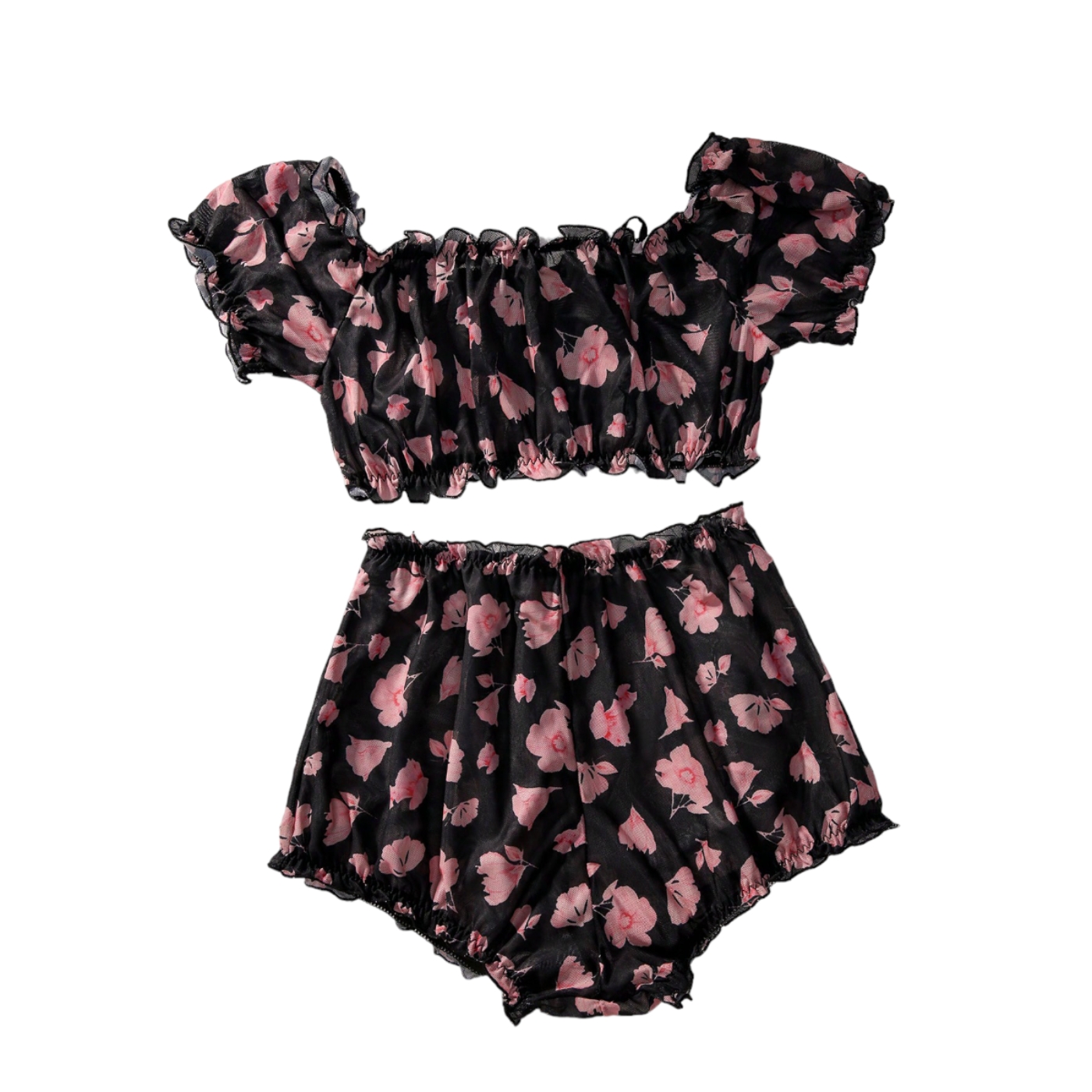 Pijama para dormir con top y short con diseño de flores para mujer