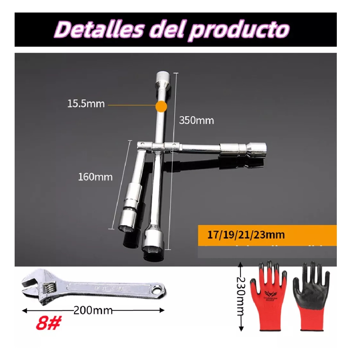 Kit 3Pza Llave Cruz Cruceta Reforzada Para Auto 17/19/21/23mm.