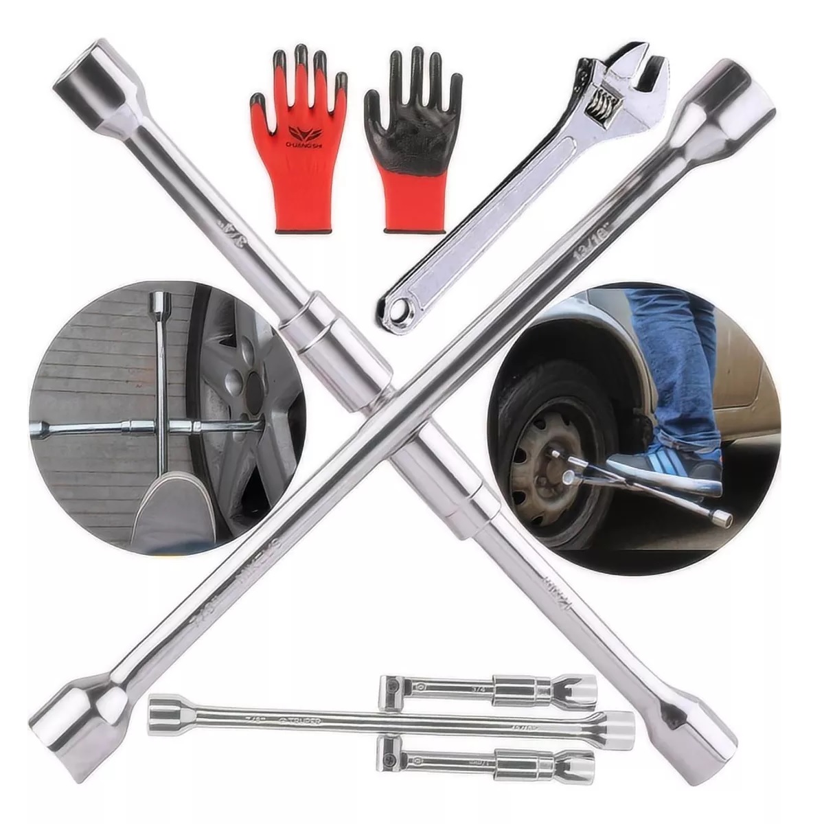 Kit 3Pza Llave Cruz Cruceta Reforzada Para Auto 17/19/21/23mm.