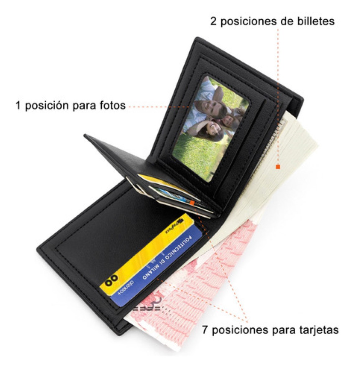 Cartera Para Hombre De Gran Capacidad Pu Billeteras Negro