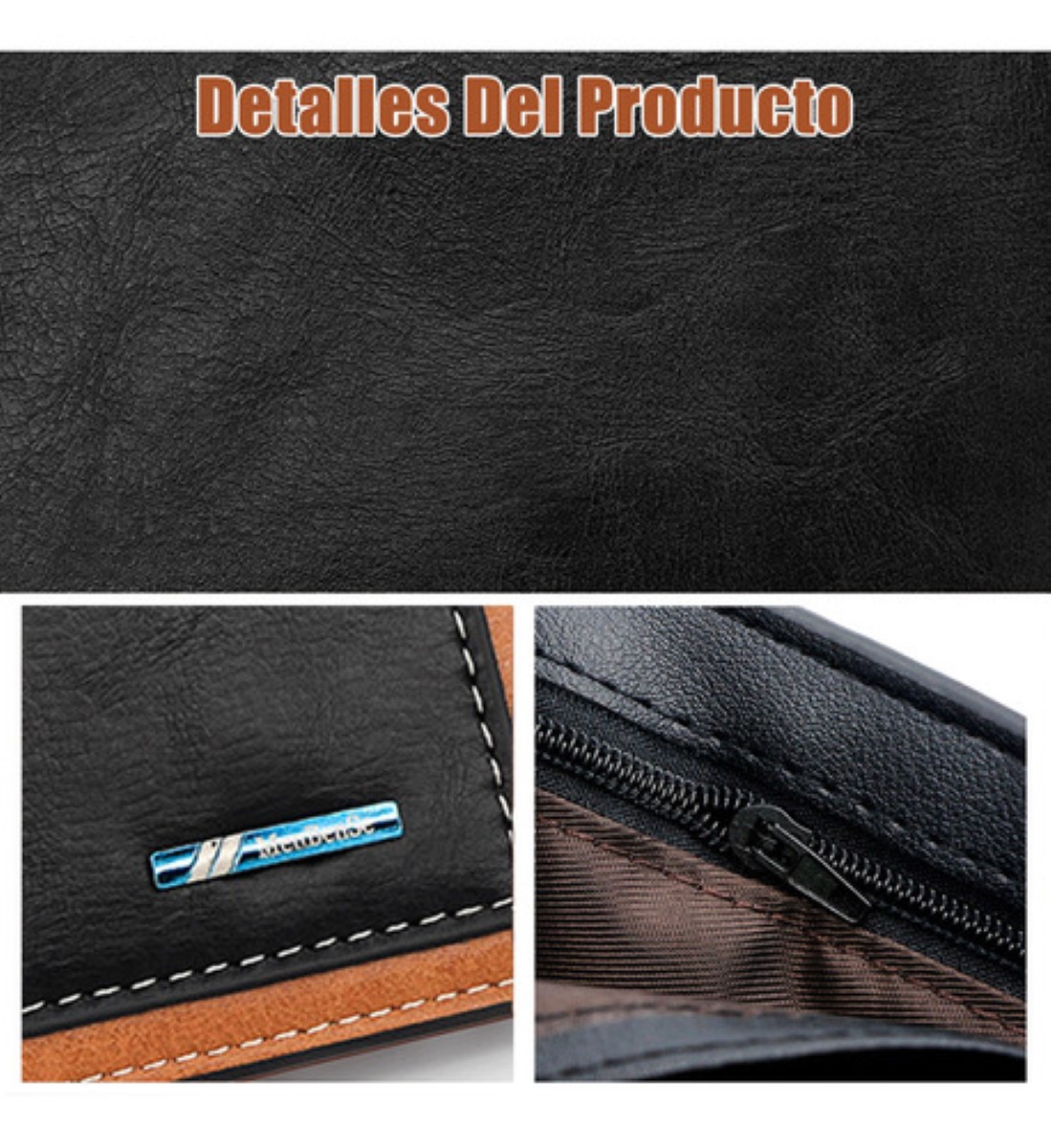 Cartera Para Hombre De Gran Capacidad Pu Billeteras Negro