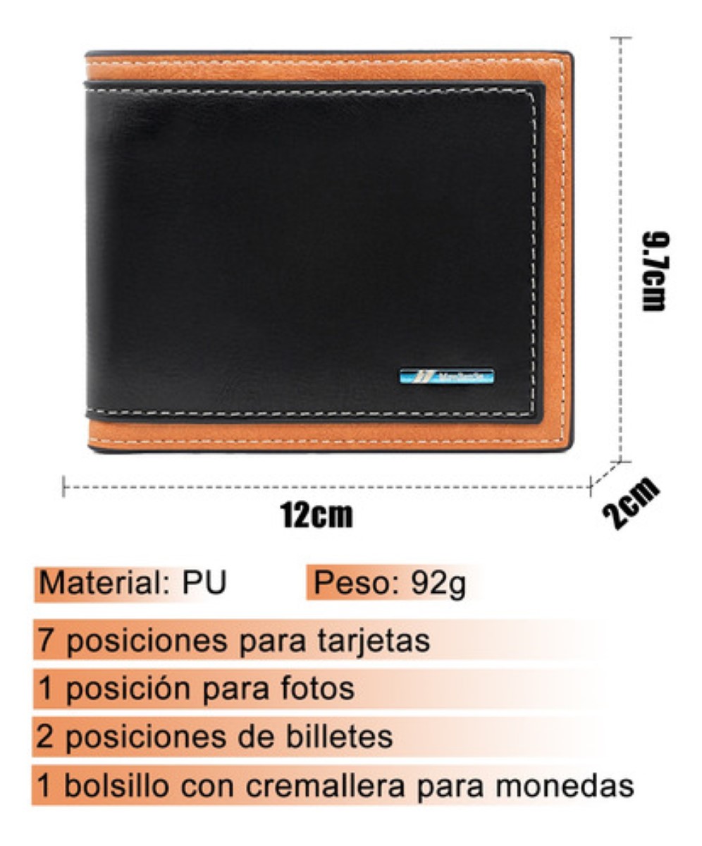 Cartera Para Hombre De Gran Capacidad Pu Billeteras Negro