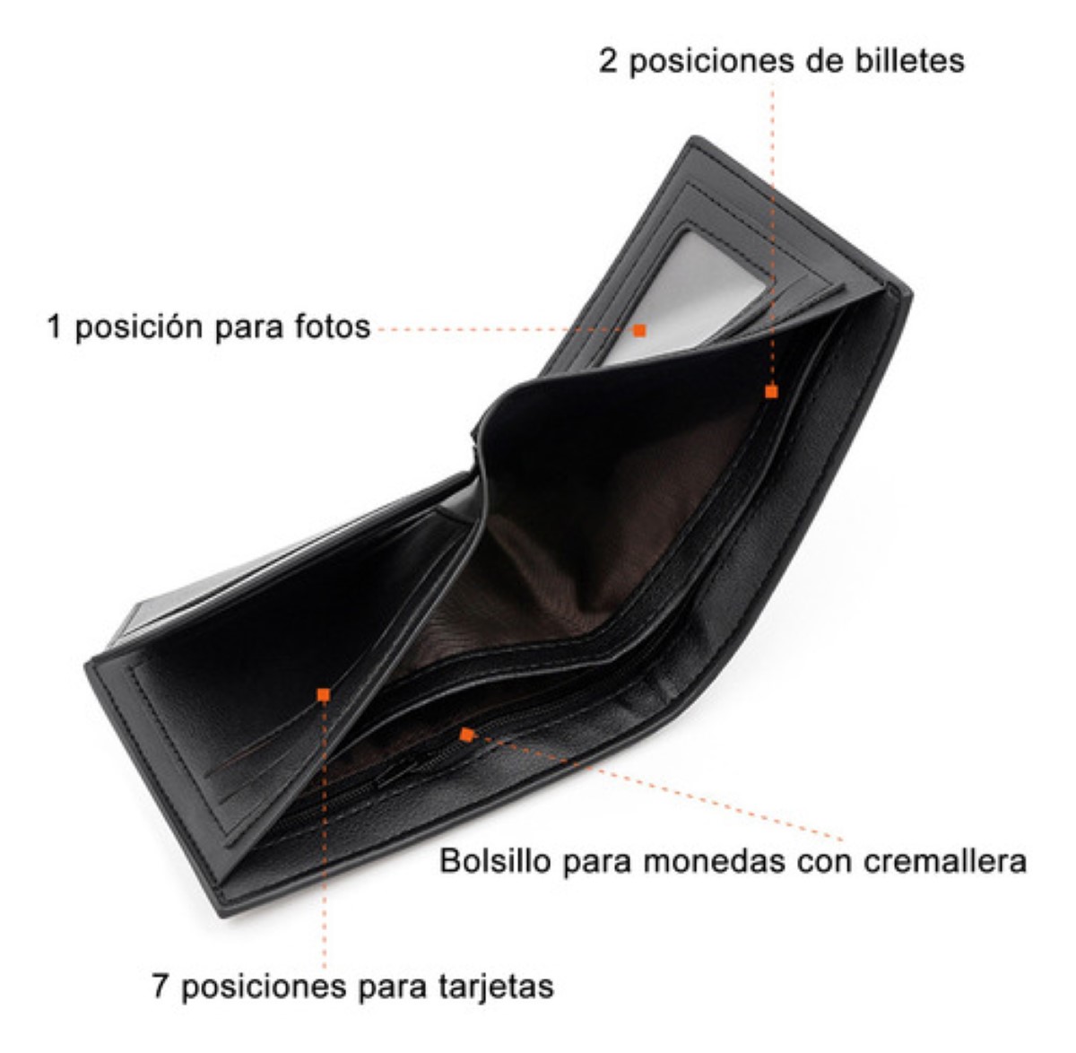 Cartera Para Hombre De Gran Capacidad Pu Billeteras Negro