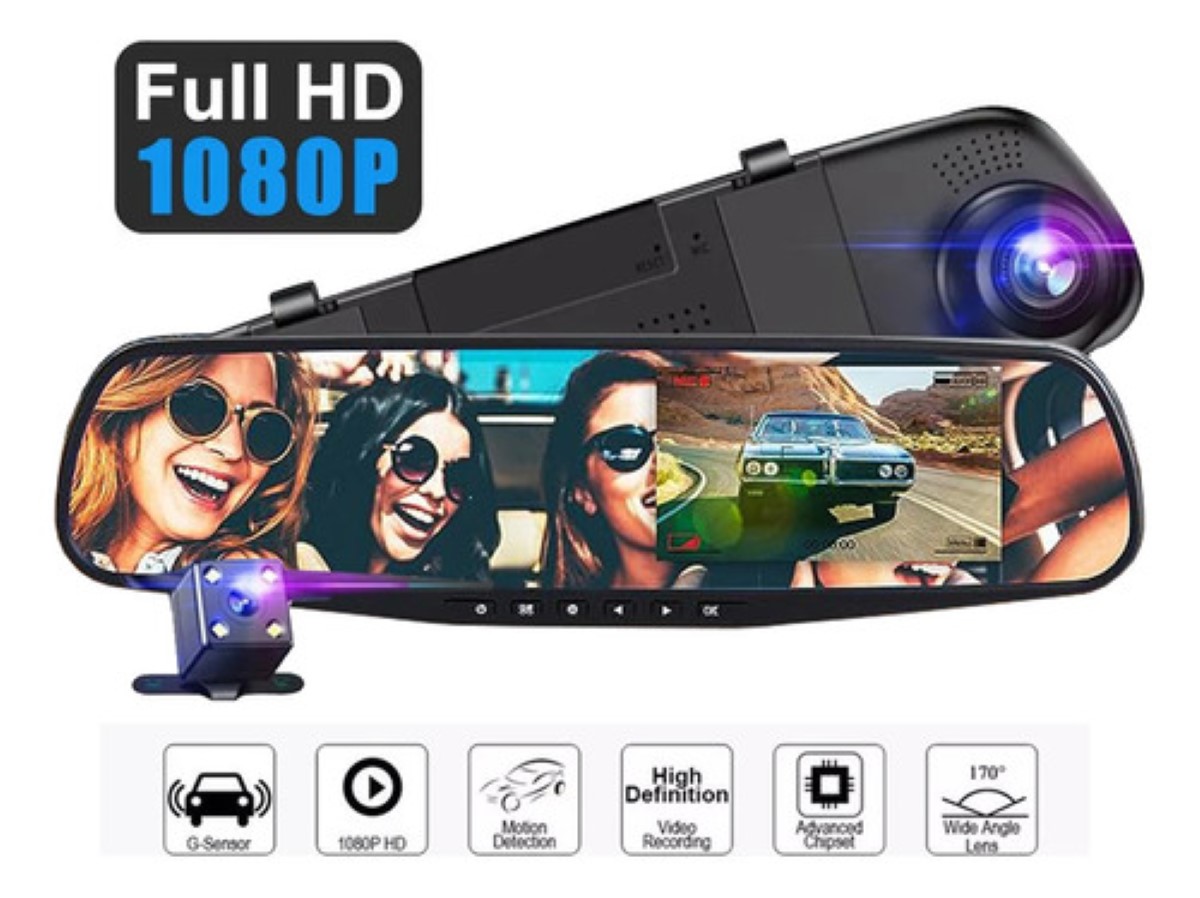 Espejo Retrovisor 4.5 PuLG Doble Cámara Frente Reversa Negro