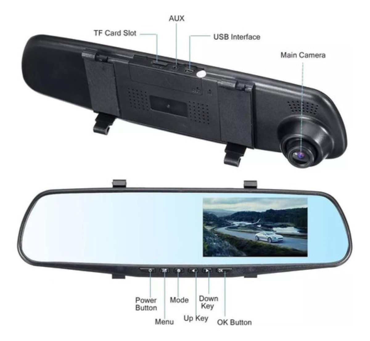 Espejo Retrovisor 4.5 PuLG Doble Cámara Frente Reversa Negro